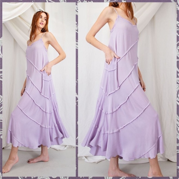 EASEL "Sun Seeker" Sexy Flowy Maxi Sundress W/Raw Seams & Back Self-Tie Details - Picture 5 of 16